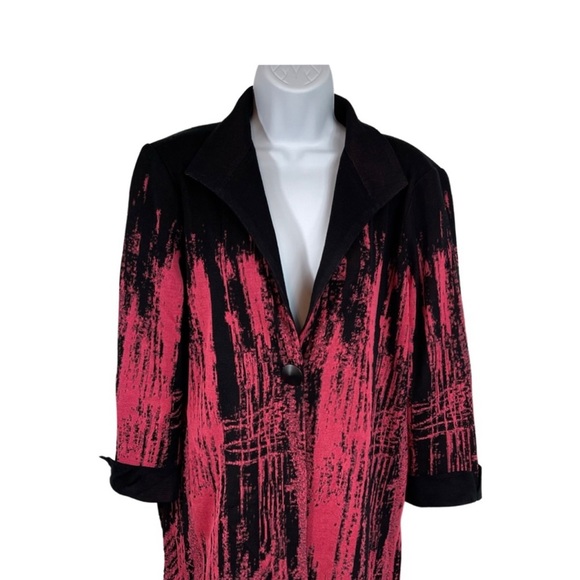 Ming Wang Abstract Knit One Button Jacket Cardigan M Black Pink - Picture 10 of 10